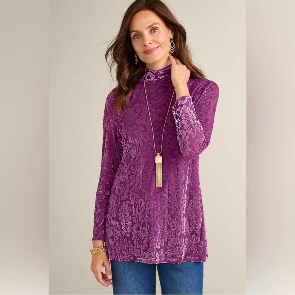 Soft Surroundings Walden purple velvet turtleneck sz sm